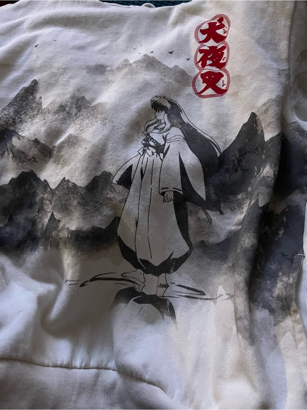 Inuyasha Landscape Sumi-e Boxy Hoodie White Size XL Isaac Morris Anime